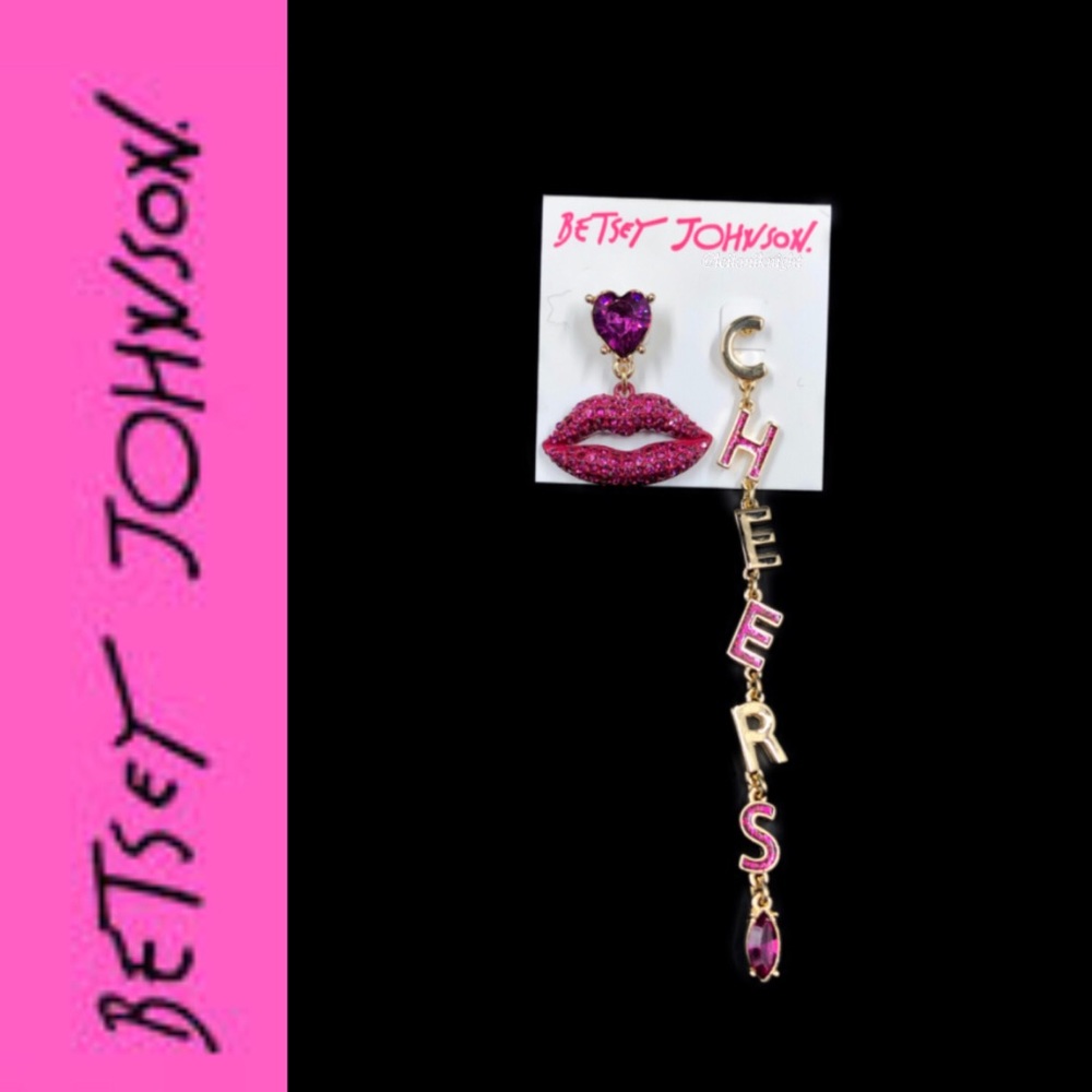 Betsey Johnson Lips & Cheers Mismatch Earrings - Picture 14 of 14